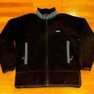 Men’s Vintage 90’s Black Deep Pile Patagonia PEF Full Zip Size Large